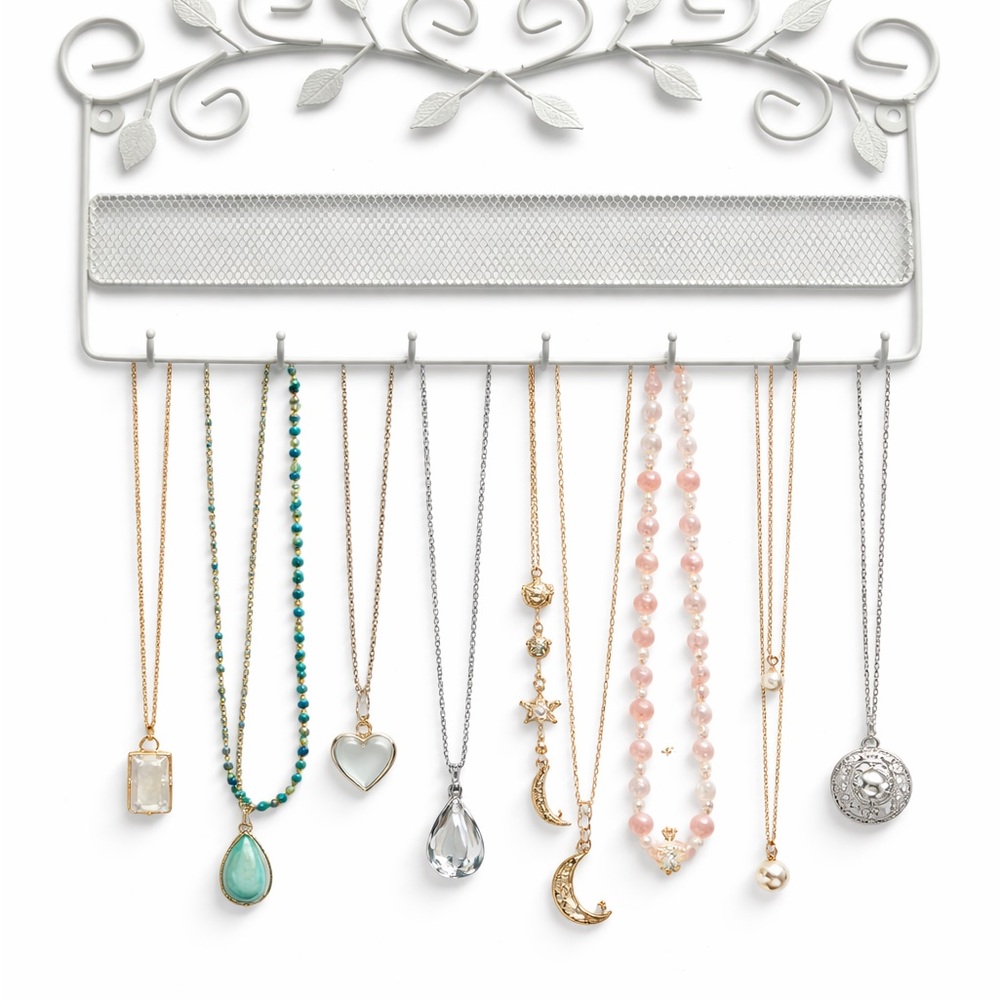 Elegant White Wall Hook Rack for Jewelry, Earrings and Necklaces